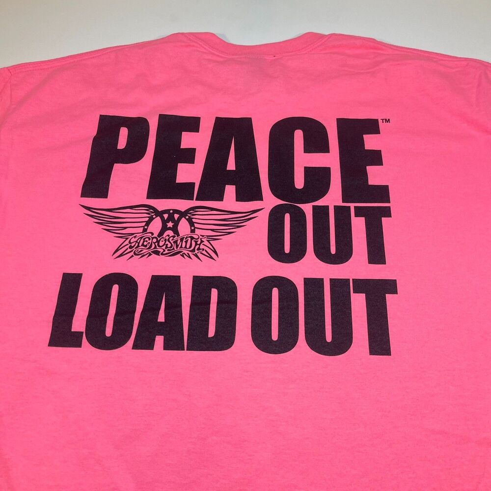 AEROSMITH Peace Out Load Out Crew Concert Tour T Shirt Sz Mens XL PINK